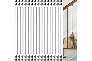 AAqq Decor 30 Pack Iron Balusters for Staircase Interior Square Hollow Stair Spindles 1/2" Iron Straight Balusters with 60 Swivel Shoes(A01-30)