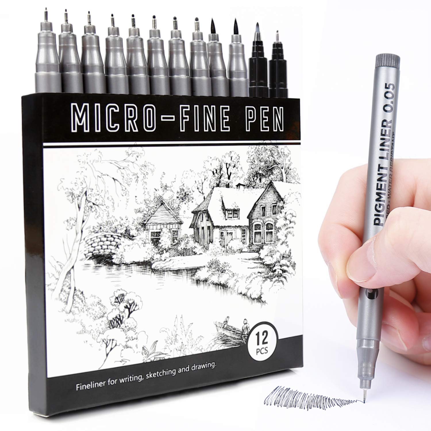 LuluPlus Fineliner Markers Tip Size, Writing Note Taking, 12 pcs Calligraphy Pens, Drawing Pens, 12 Piece Assortment