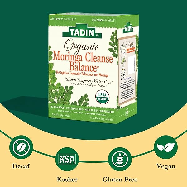 TADIN ORGANIC MORINGA TEA – HERBAL CLEANSE BALANCE, CAFFEINE FREE WELLNESS TEA – 20 BAGS PER BOX