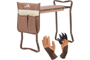 LUCKYERMORE Garden Kneeler and Seat Folding Kneeling Bench Stool with Tool Pouches Soft EVA Foam for Gardening,Asiento Garden Kneeler,Brown