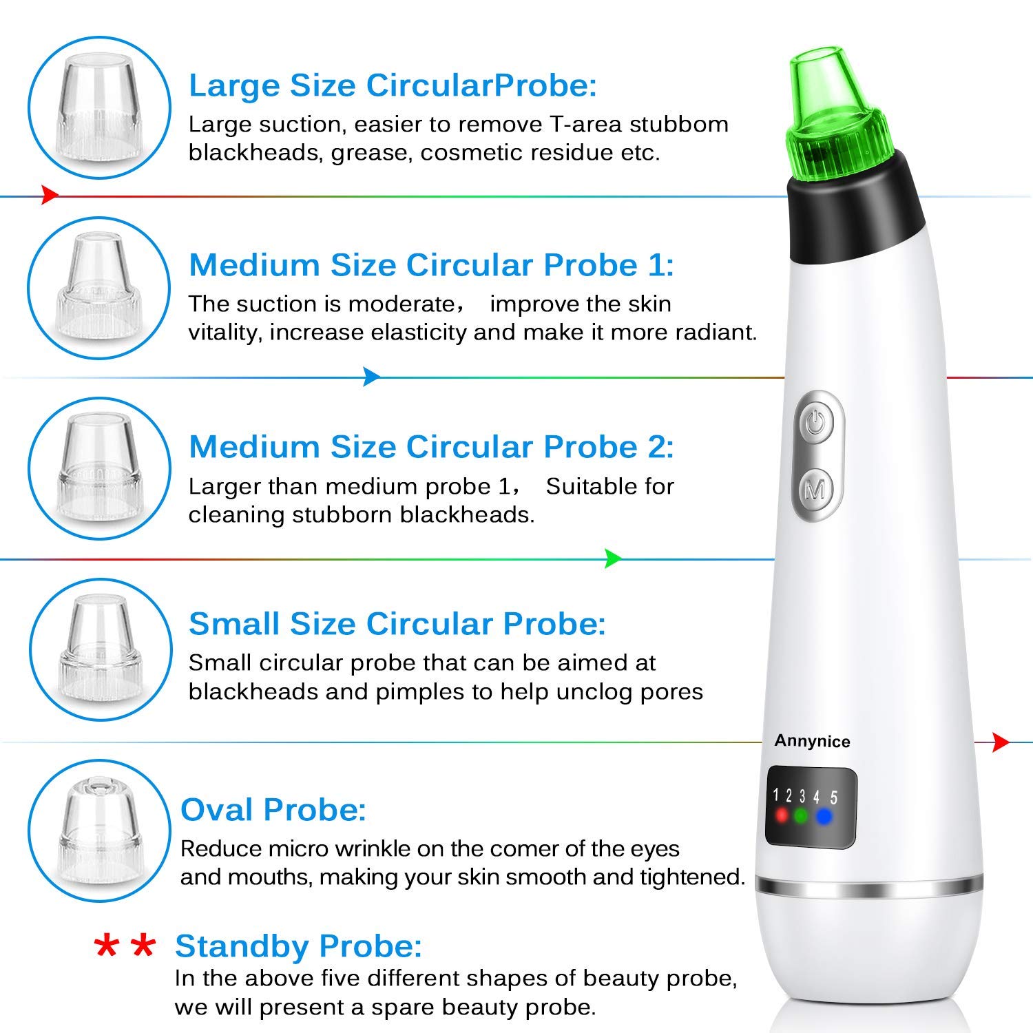 Blackhead Remover, Pore Vacuum Electric Blackhead Vacuum Extractor Clean Tool - Comedo Pore Beauty Device with 6 Probes for Blackhead Remover Vacuum Suction Cleanser Microdermabrasion Pimple Extractor: Beauty