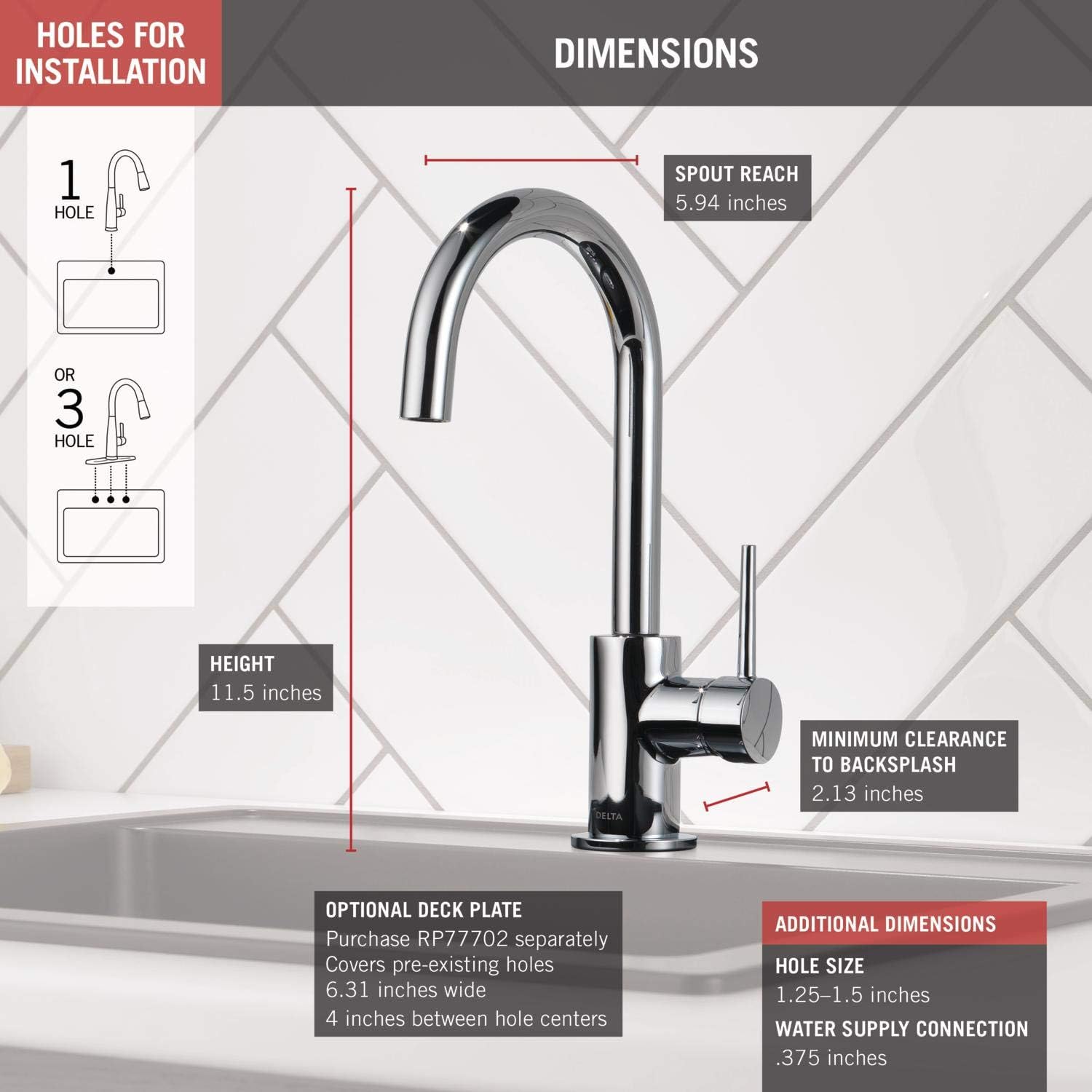 Delta Faucet Trinsic Single-Handle Bar-Prep Kitchen Sink Faucet, Arctic Stainless 1959LF-AR - - 