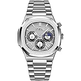 OXFANITE Men's Fashion Watch Stainless Steel Business Quartz Watches Luxury Waterproof Luminous Analog Display with Date Chronograph Multifunctional Watch