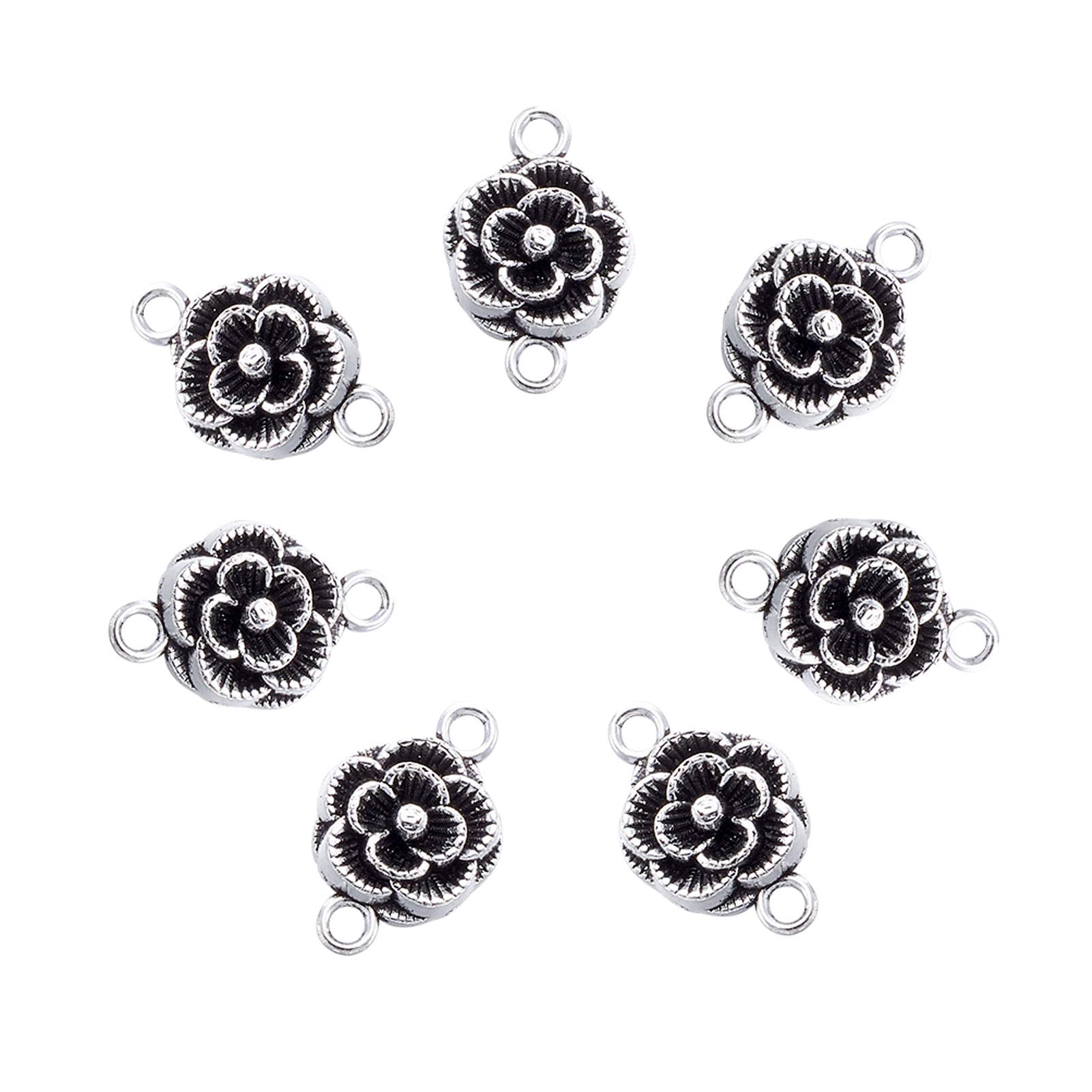 PandaHall 20pcs Antique Silver Flower Links Connectors Metal Flower Link Charms for Dangle Pendants Necklace Bracelet Making