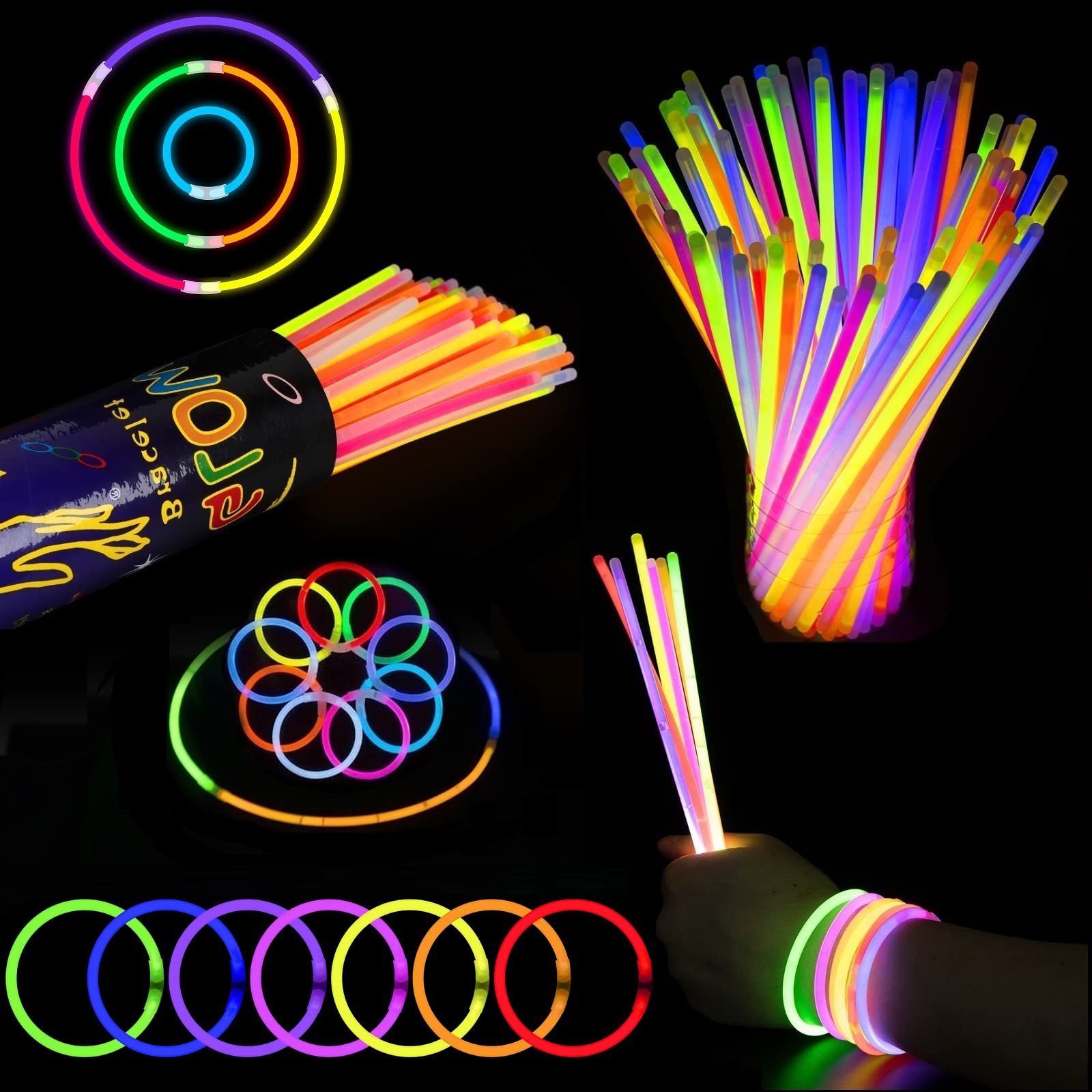 100-Pack Glow Sticks Bulk – 12-Hour Glow Necklaces & Bracelets For Parties, Halloween, & Stocking Stuffers