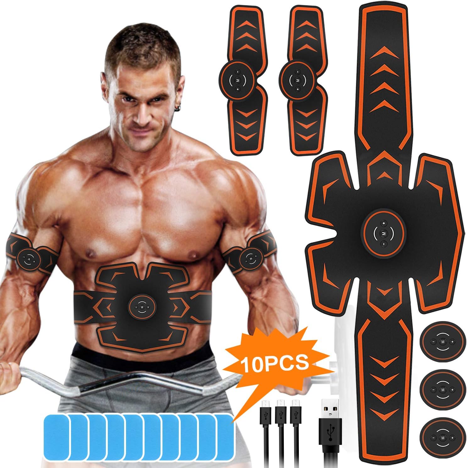 lovebay ABS Muscle Stimulator, EMS Muscle Stimulator Rapid Toning & Fitness Training, USB Rechargeable Abdominal Stimulator - 6 Modes,10 Levels Replacement Gel Pads, Muscle Toner for Men&Women