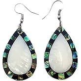 Swimmi Iridescent Paua Abalone Shell Earrings, Natural Mother of Pearl Earrings, Handmade Dangle Drop Abalone Earrings, Seashell Earrings for Women Fashion Jewelry GA207-A
