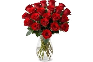 18 Red Roses with Vase | Arabella Bouquets | Real Fresh Flowers for Delivery, Gift for Birthday Women, Congratulations, Anniversary, Thank You, Mothers Day