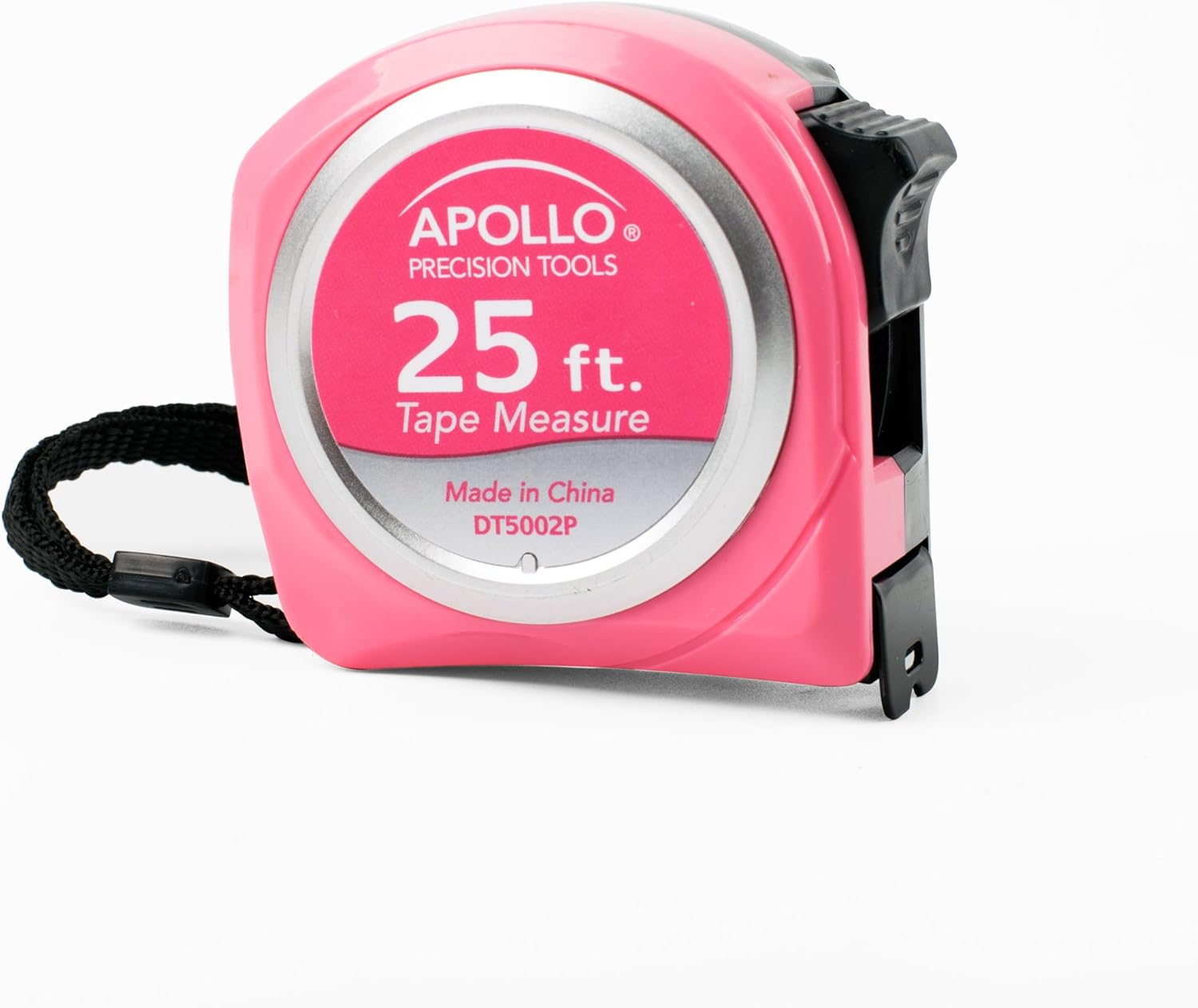 APOLLO TOOLS Measuring Tape, 25 Foot Pink Tape Measure with Retractable Blade, Lock Button and Belt Clip - Pink Ribbon - DT5002P - - 