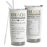 HOMISBES Chaos Coordinator gifts - Chaos Coordinator Travel Mug with Straw for Mom Coworker Boss Manager Employee - Stainless Steel Travel Tumbler Cup 20oz
