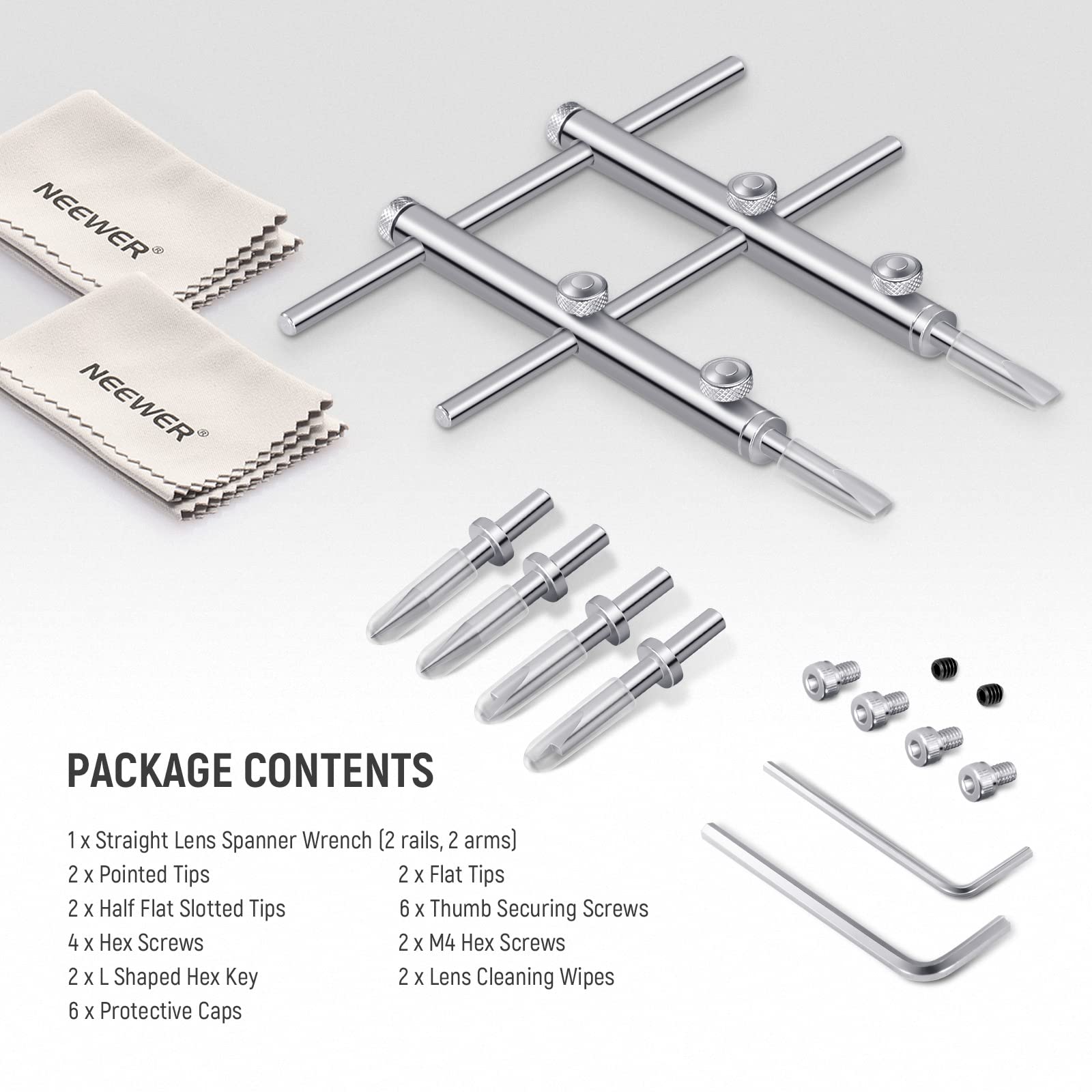 NEEWER Stainless Steel Lens Spanner Wrench with Replaceable Tips, Professional Repairing Opening Tool with Pointed/Flat/Half Flat Tips, Lens Removal Set for DSLR Camera Lens, Telescope Lens