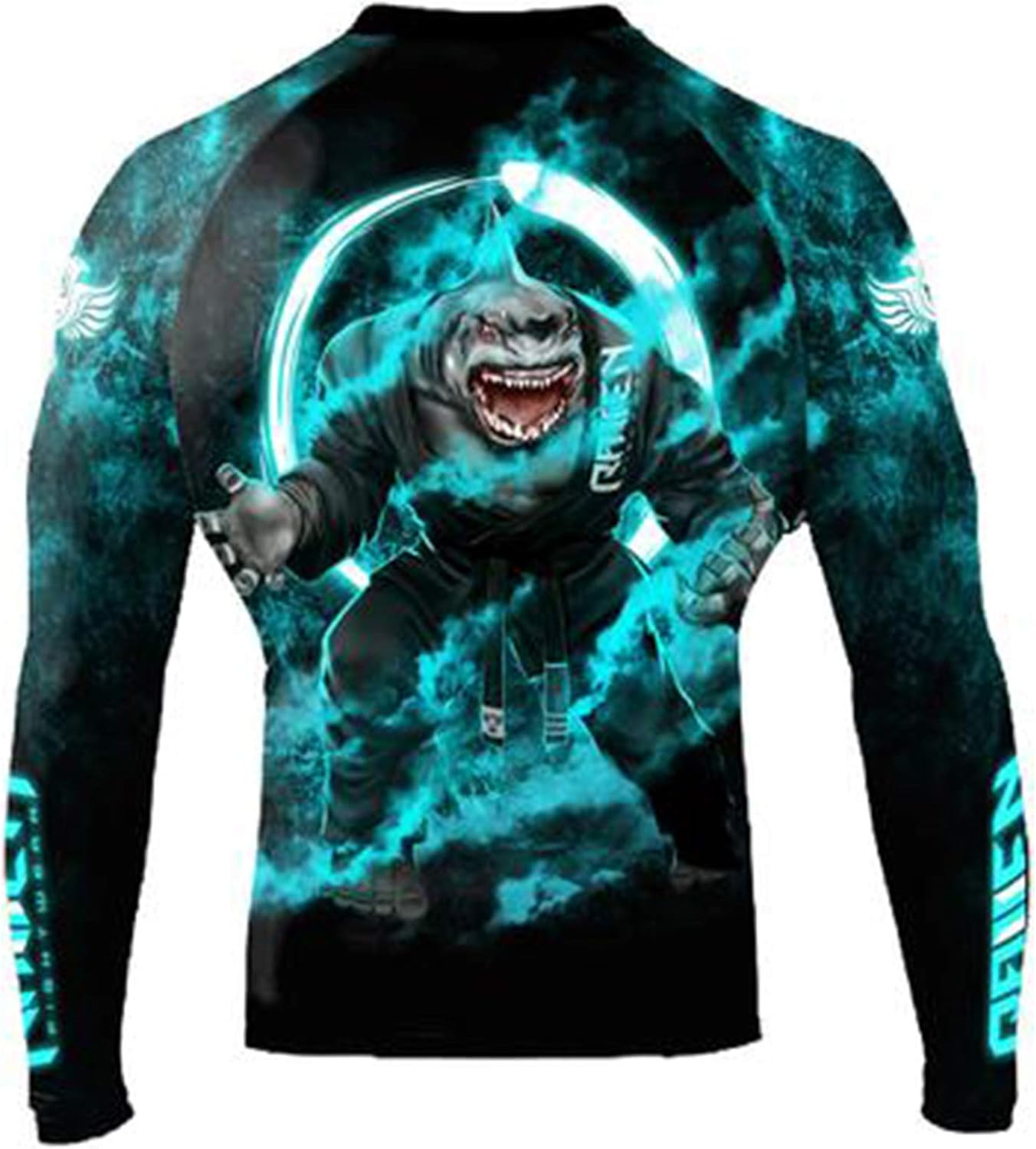 Raven Fightwear Men's Great White Shark Rash Guard MMA BJJ Black