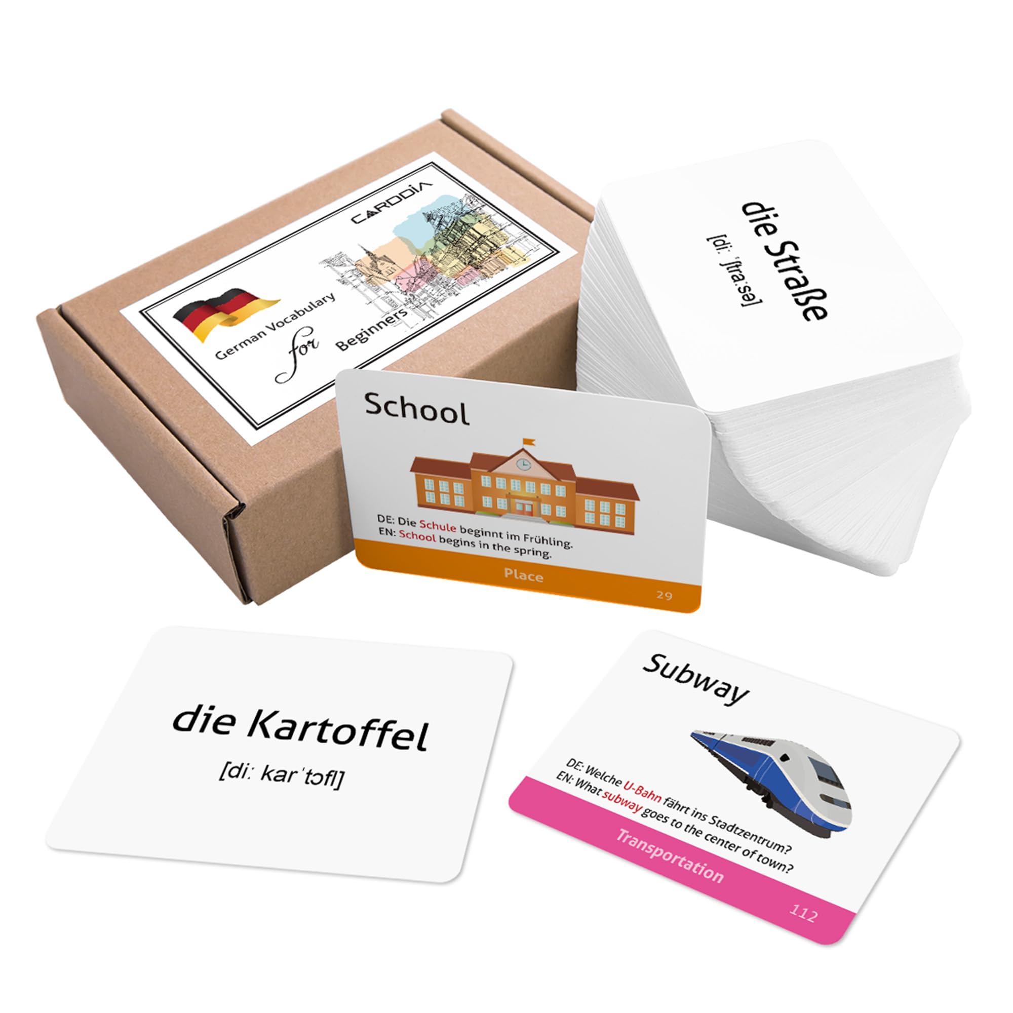 CARDDIA German Vocabulary Flash Cards for Beginners (with Vivid Pictures and Example Sentences)