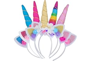 Hiziwimi Unicorn Headbands Glitter Floral Unicorn Horn Headband for Birthday Party Cosplay Favors Costume Pack of 5