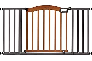 Summer Infant Anywhere Decorative Walk-Thru Pet and Baby Gate, 28” - 42.5” Wide, 30" Tall, Pressure Mounted, Insall In-between Rooms and Doorways, Walnut Wood with Metal Charcoal Accents
