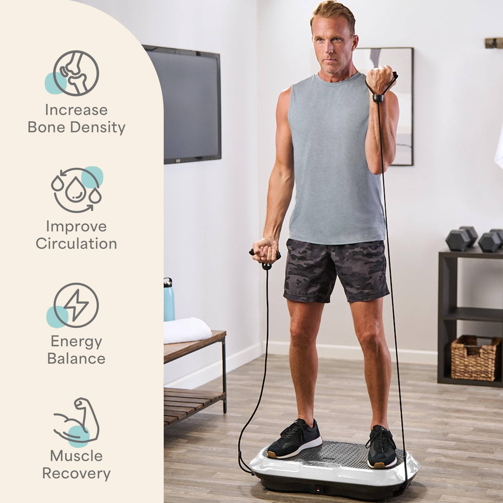 Lifepro Waver Vibration Plate Exercise Machine for Lymphatic Drainage, Muscle Activation, Full-Body Workout Vibrating Platform with Loop Bands, Fitness Equipment for Strength Toning & Fat Loss