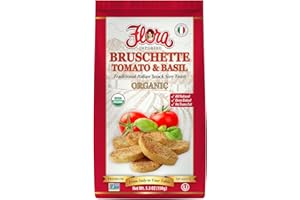 FLORA FINE FOODS Flora Organic Bruschette Mini Toasts – Tomato & Basil – Italian Snack – USDA Organic – No Trans Fat – Oven Baked – 5.3 oz (150g)
