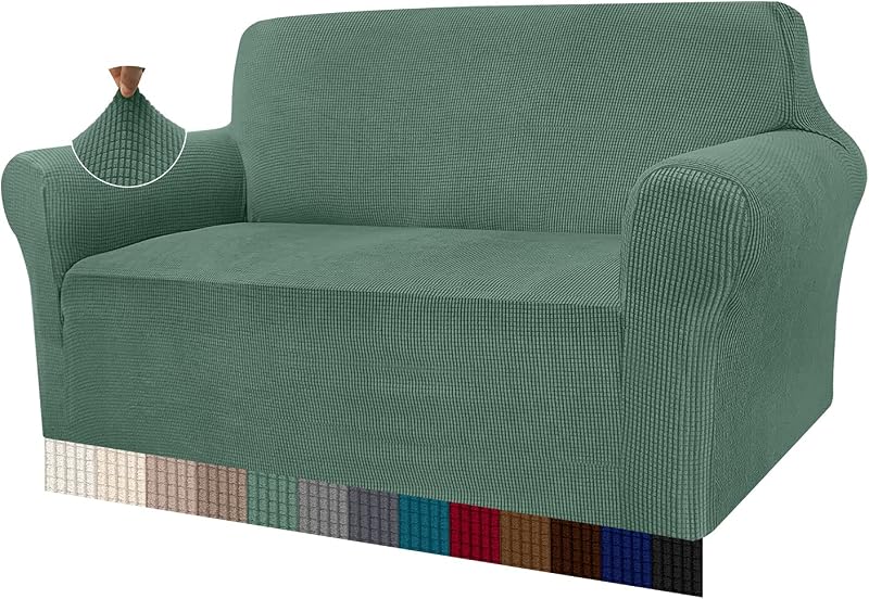 Granbest High Stretch 2 Seater Sofa Cover Jacquard Non Slip Matcha Green
