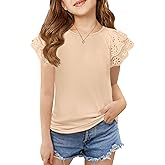 Haloumoning Girls Ruffle Sleeve T Shirts Summer Short Sleeve Casual Cute Crewneck Tops Tees 5-14 Years