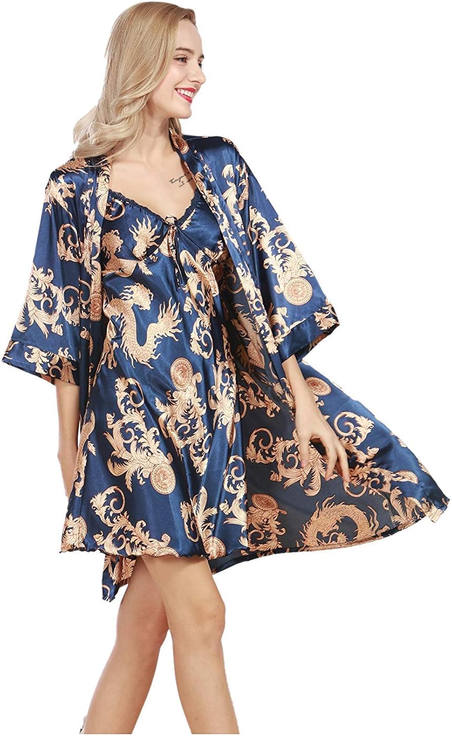 Ladies Dressing Gown Vintage Fashion Floral Printing Clothing Pajama