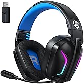 Fachixy Wireless Gaming Headset with Microphone for PC, PS5, PS4, Bluetooth Gaming Headphones - Fast Charge 50Hr Battery, Cool LED Lights for Switch, Laptop, Mobile, Mac 2.4GHz Gamer Headset