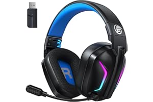 Fachixy Wireless Gaming Headset with Microphone for PC, PS5, PS4, Bluetooth Gaming Headphones - Fast Charge 50Hr Battery, Cool LED Lights for Switch, Laptop, Mobile, Mac 2.4GHz Gamer Headset