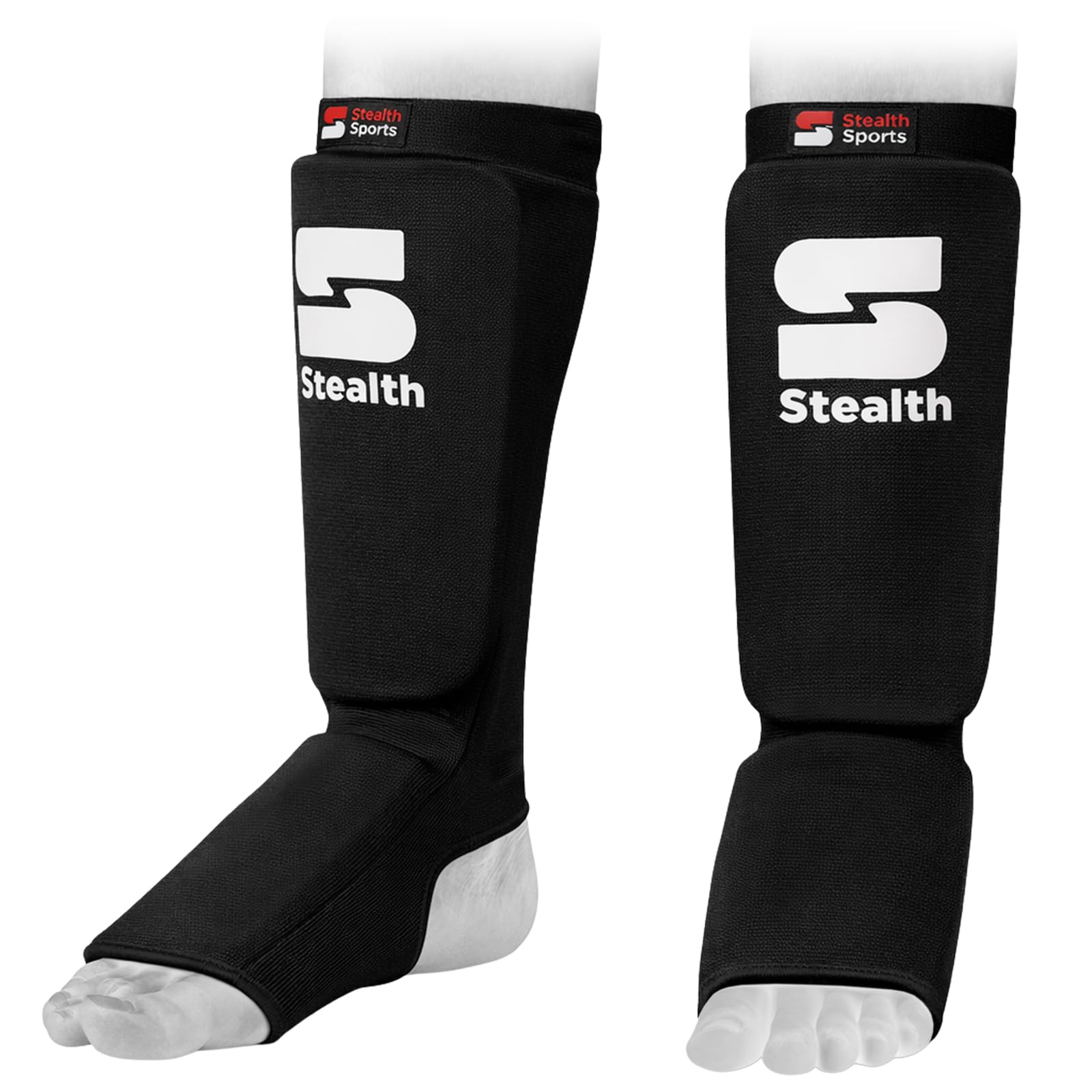 Stealth Sports Boxing Shin Guard - Professional Muay Thai Shin Guards - 12mm Thick Leg & Foot Shin Instep Guard - Protective Sparring Gear for MMA, Taekwondo, Karate, Kickboxing, Men & Women (S)