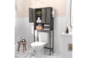 Ecoprsio Over-The-Toilet Storage Cabinet Rack, Bathroom Organizer Shelf Over Toilet, Freestanding Space Saver Toilet Stands with 2 Hooks, Gray Brown