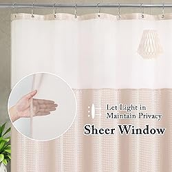 Gibelle Waffle Weave Shower Curtain with Mesh Top