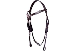 Western Horse Headstall Standard Size – Adjustable Hand Braided Genuine Leather Bridle with White Rawhide Futurity Knot Natur