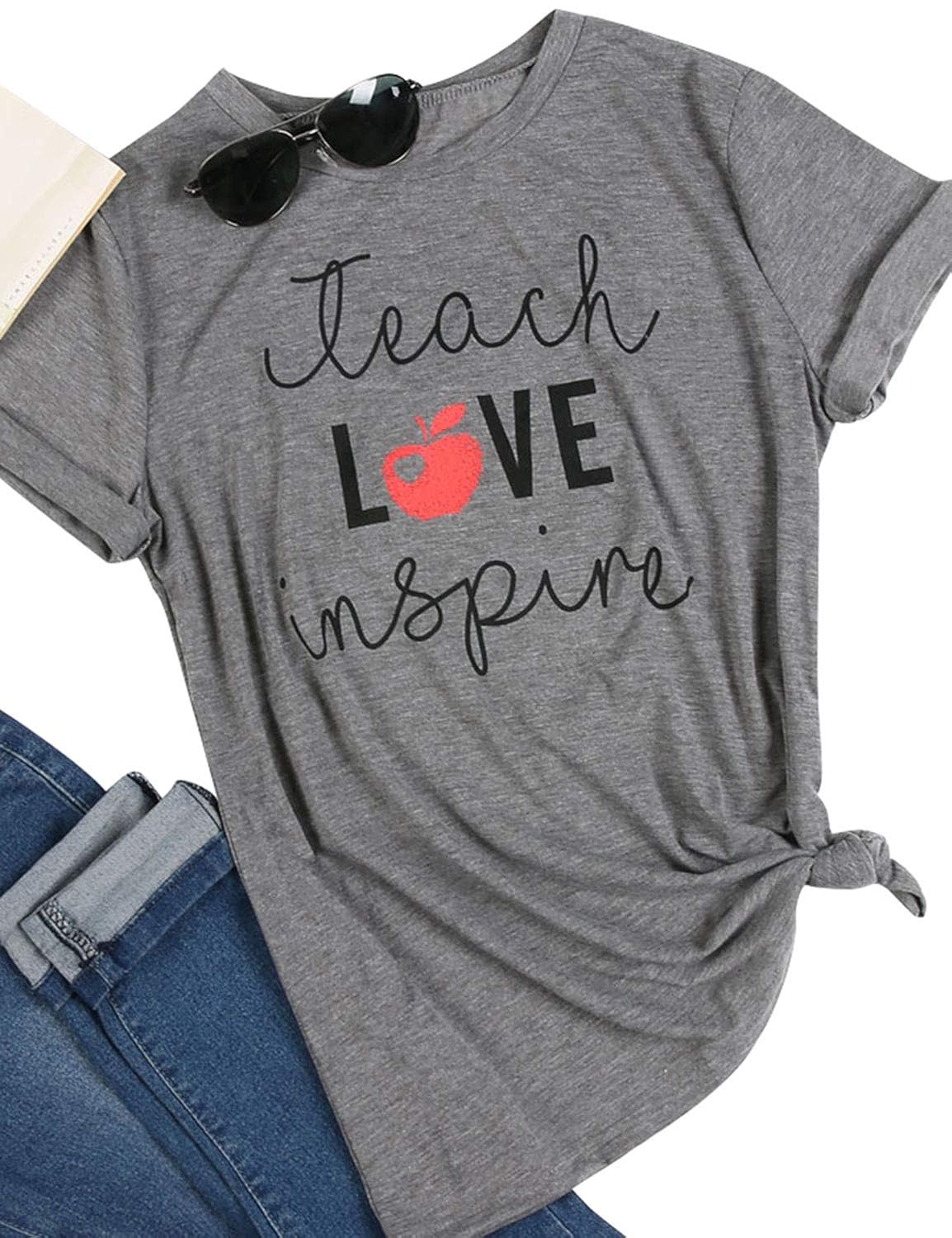 T-Shirt Teach Casual T-Shirt Letter Women Nlife Inspire Love Tee Tops Teach Women Casual T-Shirt Tops T-Shirt Love Nlife Letter Tee Inspire