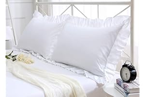 Precious Star Linen White Edge Ruffle Standard Size Pillow Shams Long-Staple Egyptian Cotton Hotel Class Bedding Set of 2 Decorative Pillow Cover 20x26 Inch, Envelope Closure Soft & Cozy