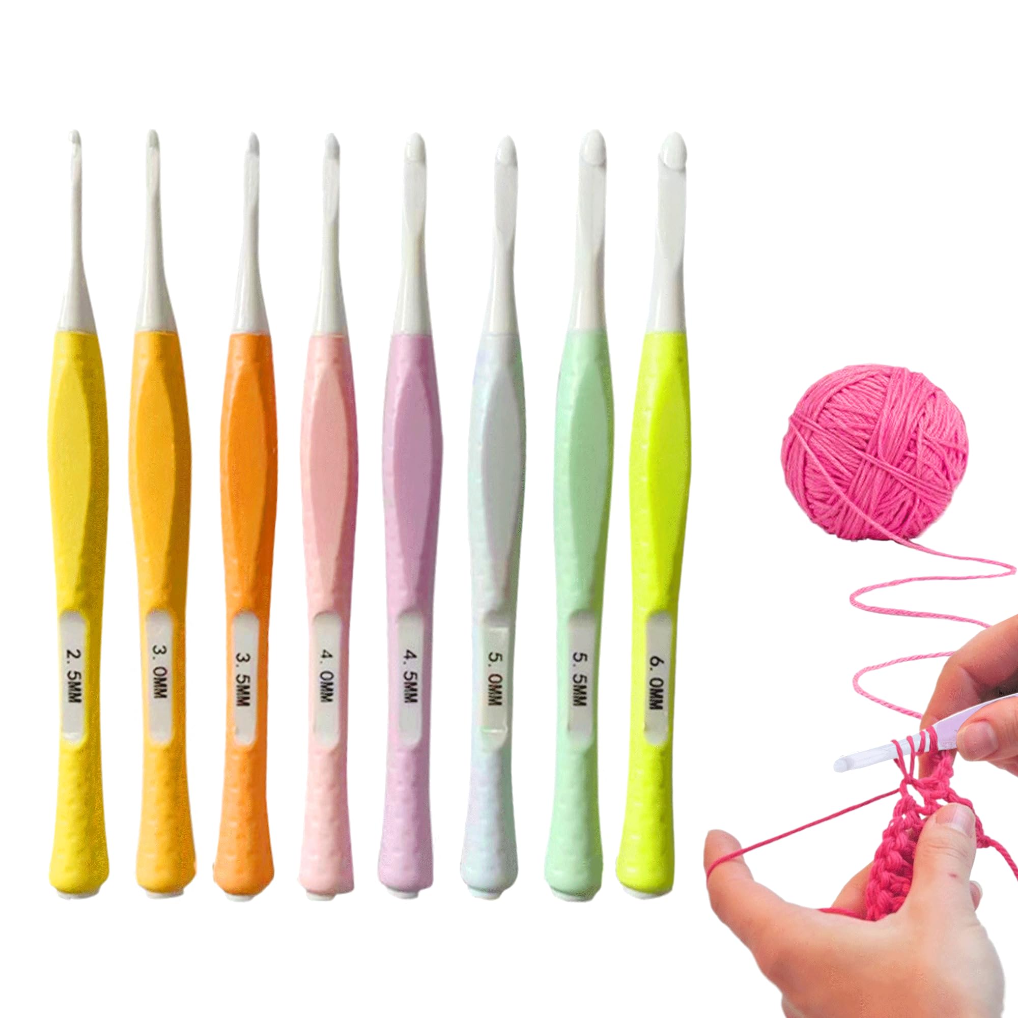 Crochet Hooks Sets 8PCS Ergonomic Crochet Hooks Plastic Crochet Hook with Soft Rubber Handle Relieve Pain for Lightweight Crochet Needles Beginners Gift