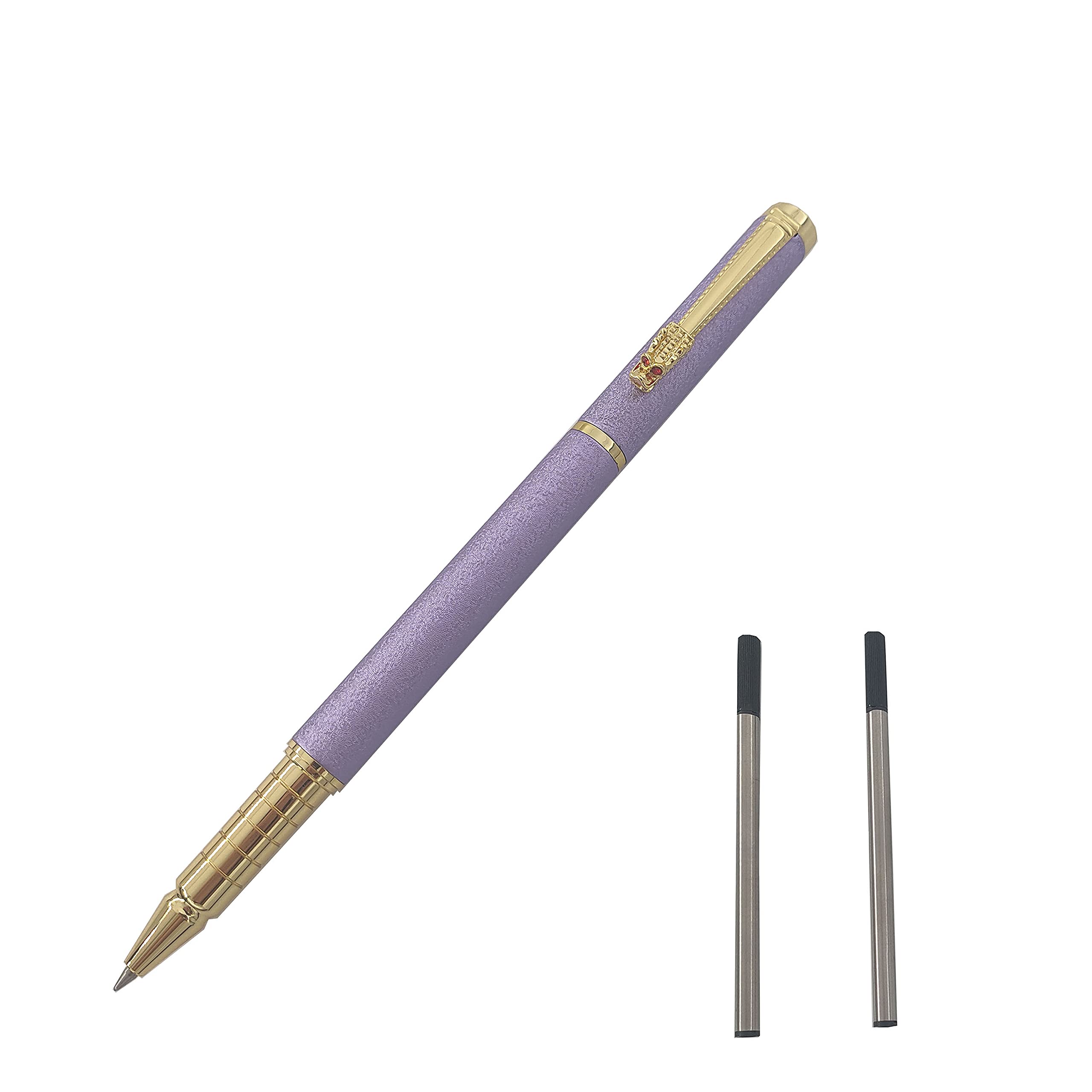 MCKhome Metal Ballpoint Pen Rollerball Pen Office Signature Pen 0.5MM Nib Two Replaceable Black Refills Office Gift Rollerball Pen for Men Women Executive Business Office School Use-Gift Box (Purple)