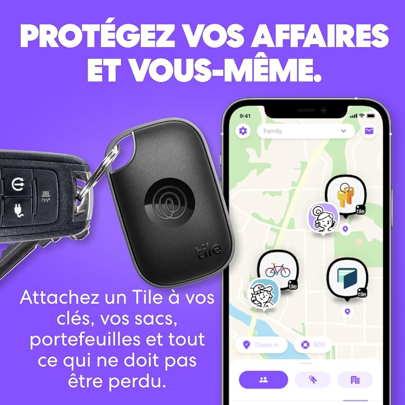 Tile Pro - Tracker Bluetooth Puissant, détecteur de clés et localisateur d'objets pour clés, Sacs & Autres. Compatible avec iOS & Android. Tracker de téléphone. Lot de 4 (Noir/Blanc)