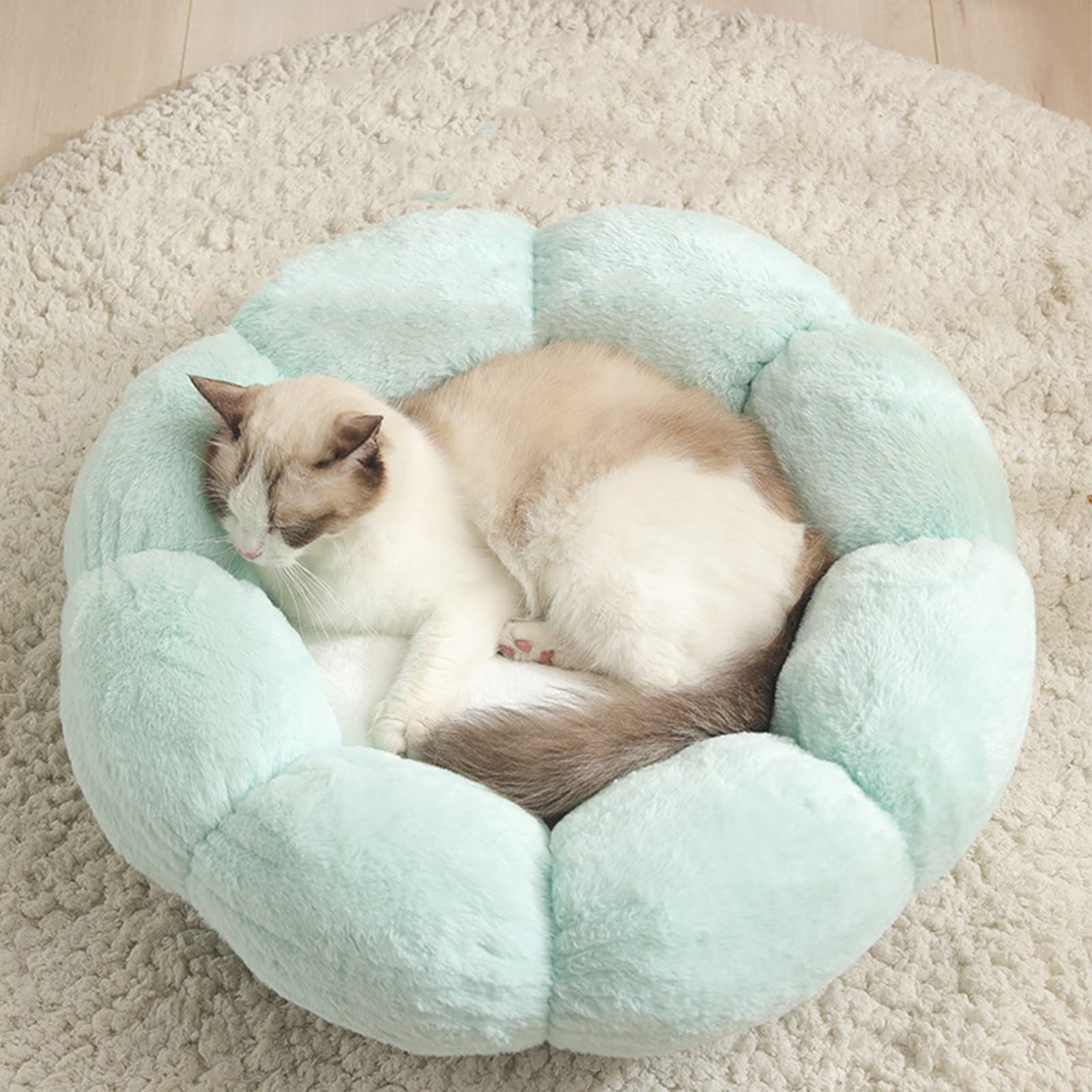 FGYZYP Flower Shaped Plush Dog Cat Bed, 16inch Winter Soft Pet Cushion Mat, Self Warming Donut Cat Bed Pad with Non-Slip Bottom Machine Washable for Sleep Warm Cat Kitten Puppy and Small Medium Dog