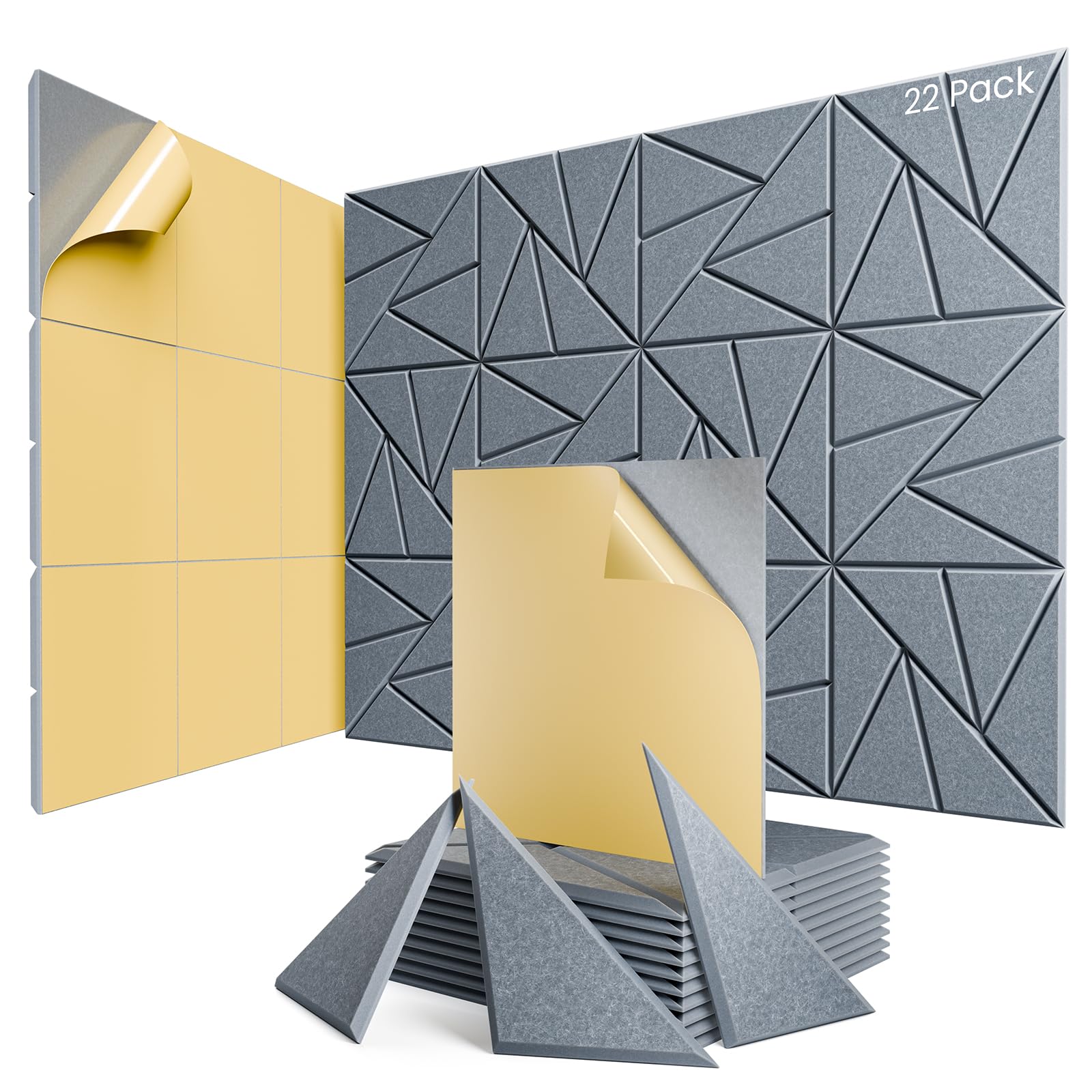 Photo 1 of 22 pack Acoustic Panels With Self-Adhesive, 12"X 12"X 0.4"Sound Proof Foam Panels, Sound Panels High Density, Soundproof Wall Panels for Home Studio Office Gray