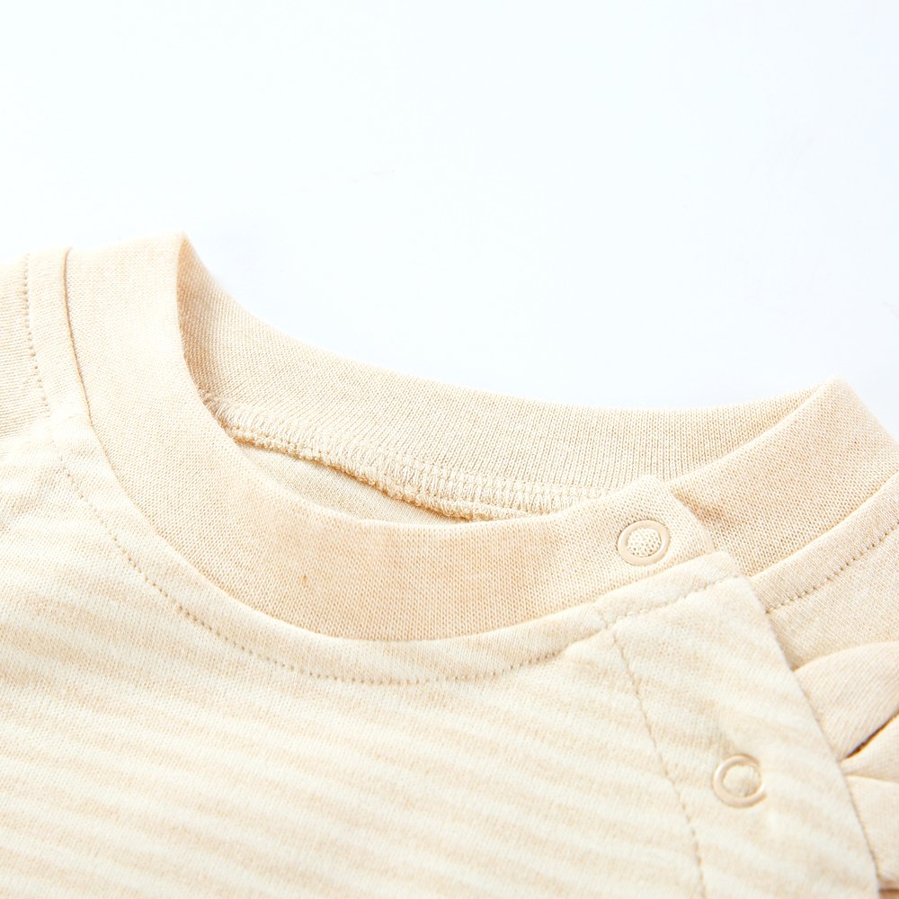 Baby Snap Striped Long Sleeve Onesie Organic Color Cotton Bodysuit (Height 73, Apricot Ear)