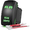 Nilight Rear Lights Rocker Switch Led Light Bar Switch 5Pin Laser On/Off switches Green 20A/12V 10A/24V Switch with Jumper Wires Set for Cars,Trucks,RVs,2 Years Warranty