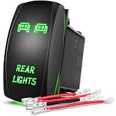 Nilight 5Pin Rear Lights Rocker Switch Laser Etched Toggle SPST Green | On Off Electrical 12V/20A 24V/10A with Jumper Wires Tail Light for ATV UTV Trucks RV Boats Automotive Cars