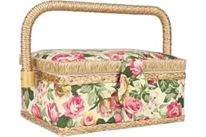 Sewing Basket, Double Layer Wooden Sewing Kit Storage Box with Removable Tray, Convenient Portable Home Sewing Basket for Sci