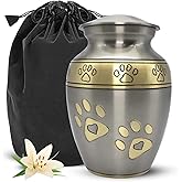 Pet Ashes Urn - Cremation Urn for Dogs & Cats – Paw Print Memorial Urn - Holds Cremated Remains of Pets Up to 42 lbs - Elegant Design to Honor Your Furry Friend (Silver, Medium)