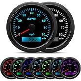 ARTILAURA GPS Speedometer 85mm 3-3/8" Digital Odometer 80MPH Speed Gauge 7 Color Waterproof for AUTO Car Marine Truck 9-32V (Black)