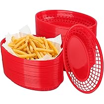80 Pcs 9 X 5.7 Inch Reusable Oval Fast Food Baskets, Sturdy Plastic Serving Baskets For Fast Food, Parties, Picnics, BBQs And Snacks, By KUKLIPJIM.(Red