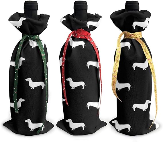 Blanco y negro Dachshund Silhouettey 3-PCE botella de vino de Navidad