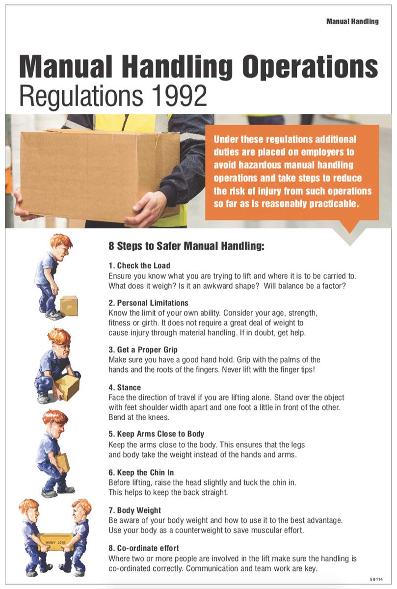 Caledonia Signs 58114 Manual Handling Operations Regulations 1992 Poster