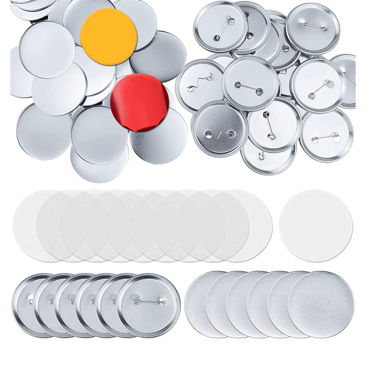 Kopinma 100 Round Button Making Supplies, 58mm Pin Making Kit for Button Maker Machine, Metal Button Badge Kits, Blank Pin Back Button, Metal Button Badge Sets for DIY Crafts Supplies Kids Gifts