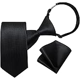 DiBanGu Boys Pre-tied Neckties and Pocket Square Set Adjustable Strap Tie for Kids Wedding Party Graduation School Uniforms, Deep Black