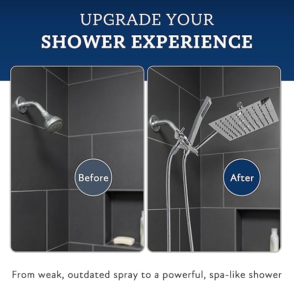 G-PROMISE ALL METAL 10″ DUAL SQUARE SHOWER HEAD COMBO | RAIN SHOWER HEAD | HANDHELD SHOWER WAND | ADJUSTABLE | SMOOTH 3-WAY DIVERTER | 71″ EXTRA LONG HOSE – A BATHROOM UPGRADE (CHROME)
