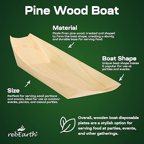 rebEarth Bamboo Wood Boat Disposable Plates Heat Resistant for